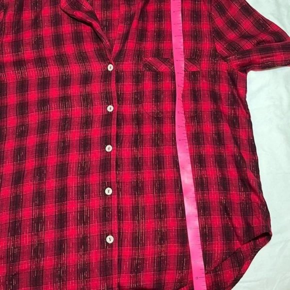 Victoria's Secret Button-Up Sparkle Shimmer Plaid Sleepshirt Red Size S - Picture 10 of 10